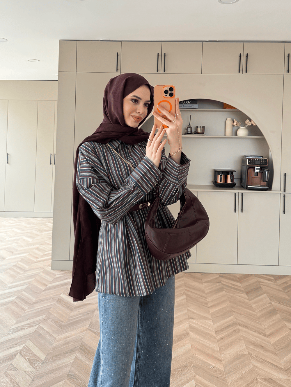 Çizgili Belden Oturtmalı Poplin Gömlek Lacivert (2330)