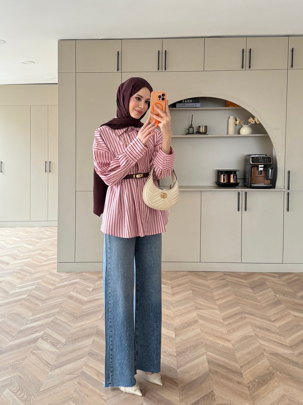 Çizgili Belden Oturtmalı Poplin Gömlek Pembe (2330)