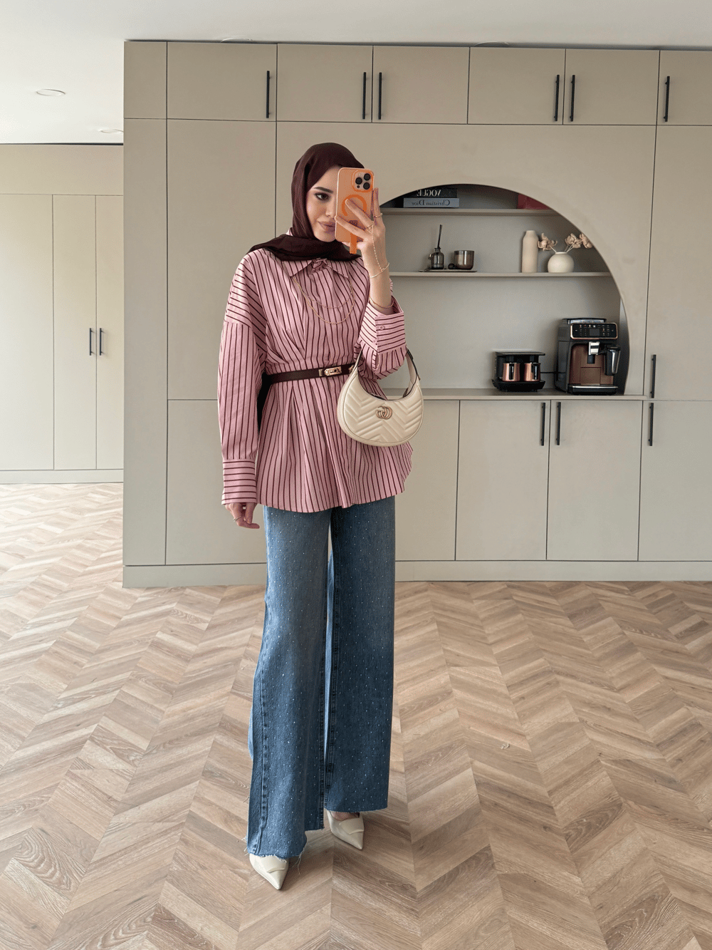 Çizgili Belden Oturtmalı Poplin Gömlek Pembe (2330)