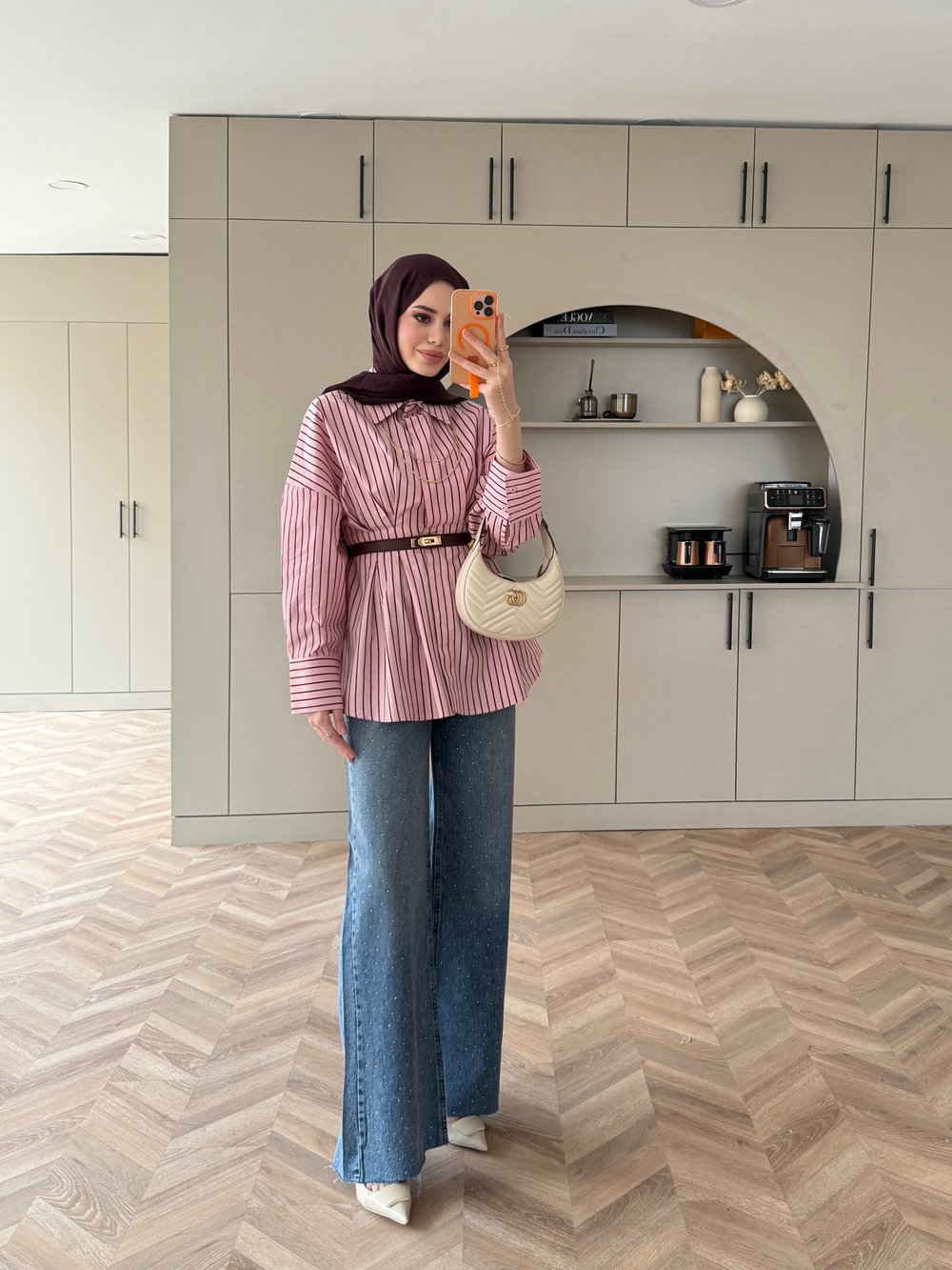 Çizgili Belden Oturtmalı Poplin Gömlek Pembe (2330)