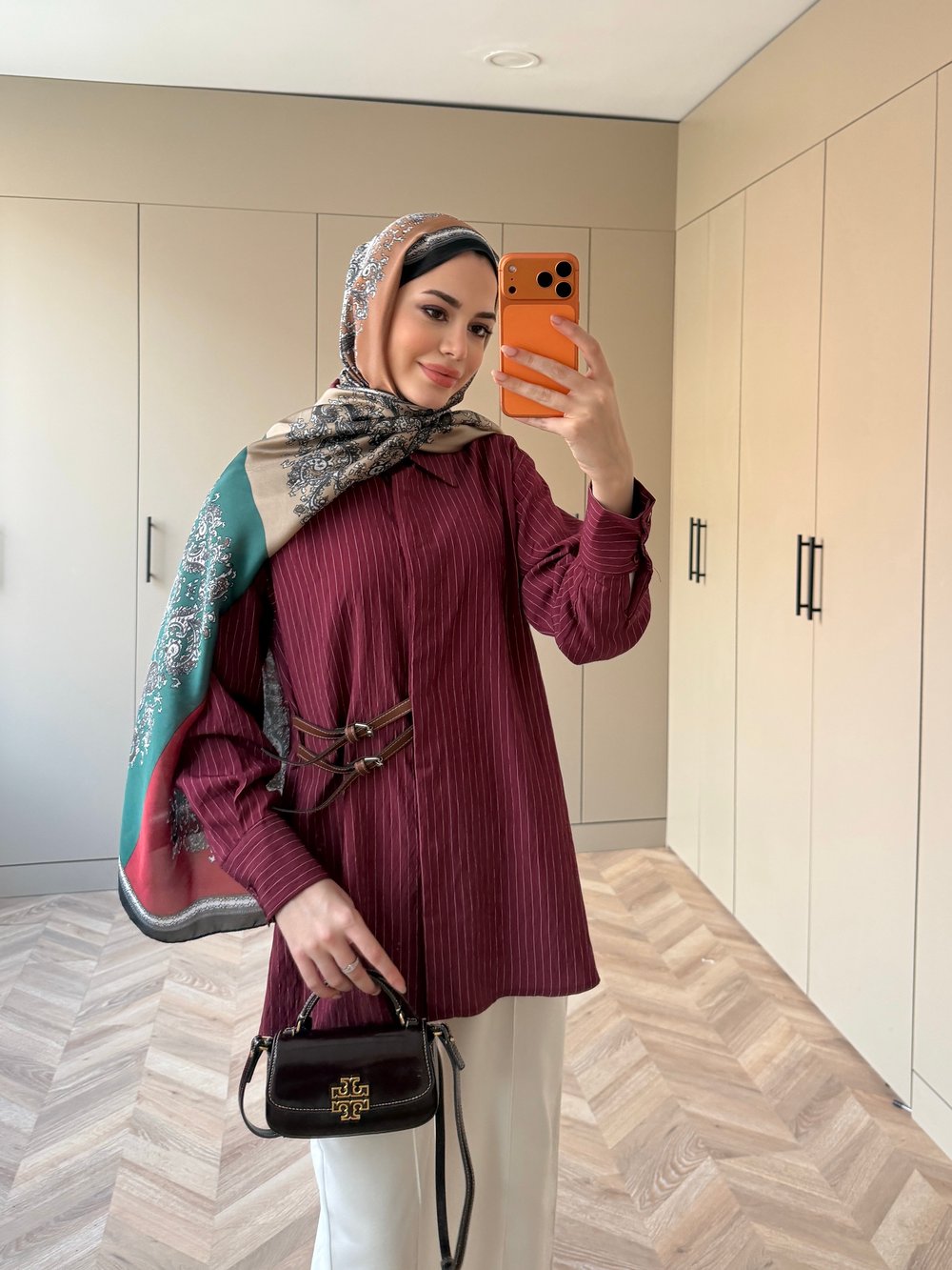 Çizgili Leon Kemer Detaylı Gömlek Bordo (4411) 