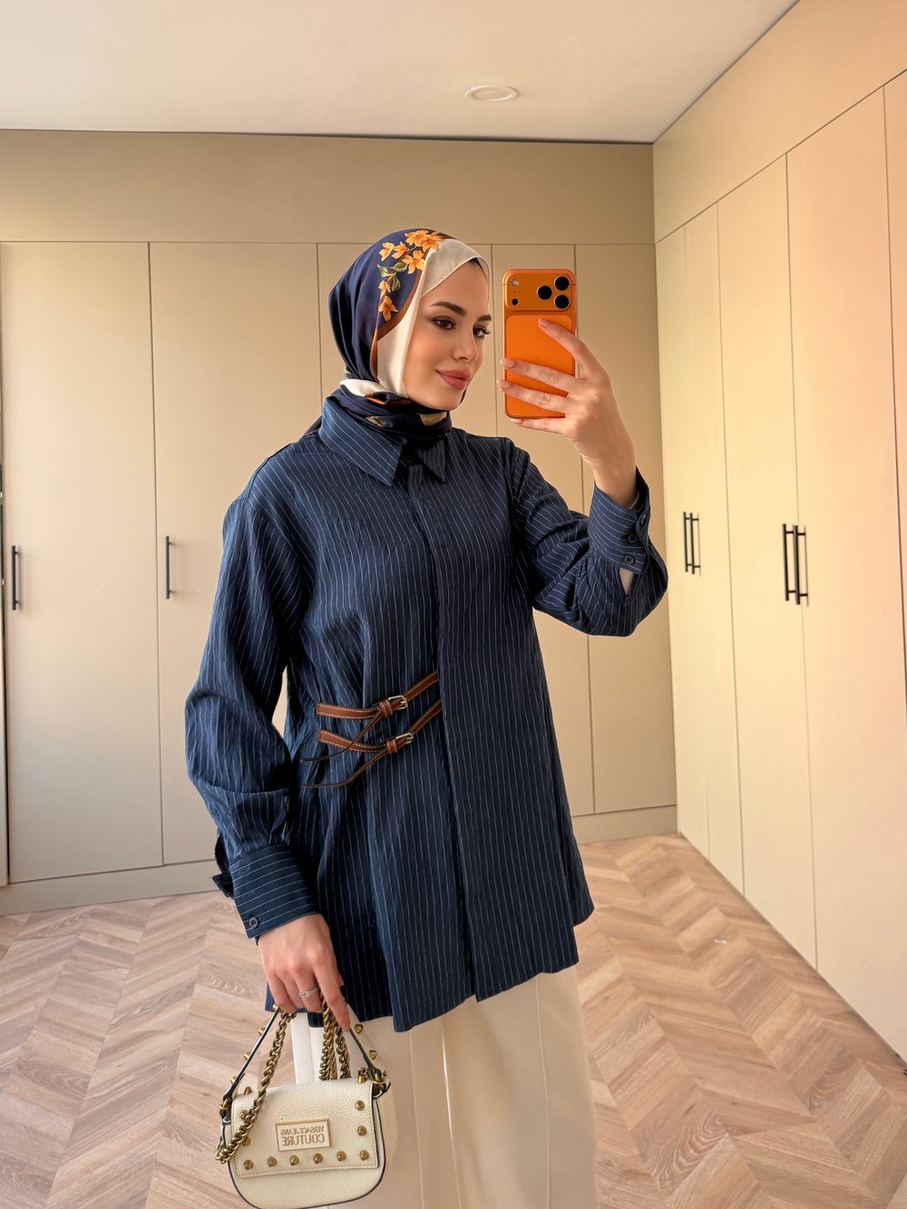 Çizgili Leon Kemer Detaylı Gömlek Lacivert (4411)