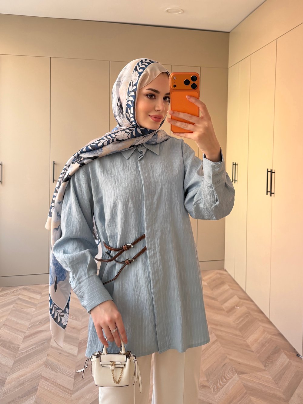 Çizgili Leon Kemer Detaylı Gömlek Mavi (4411)