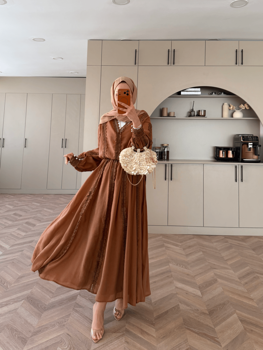 Cosmos Dantelli Etekli Takım Camel (5707)