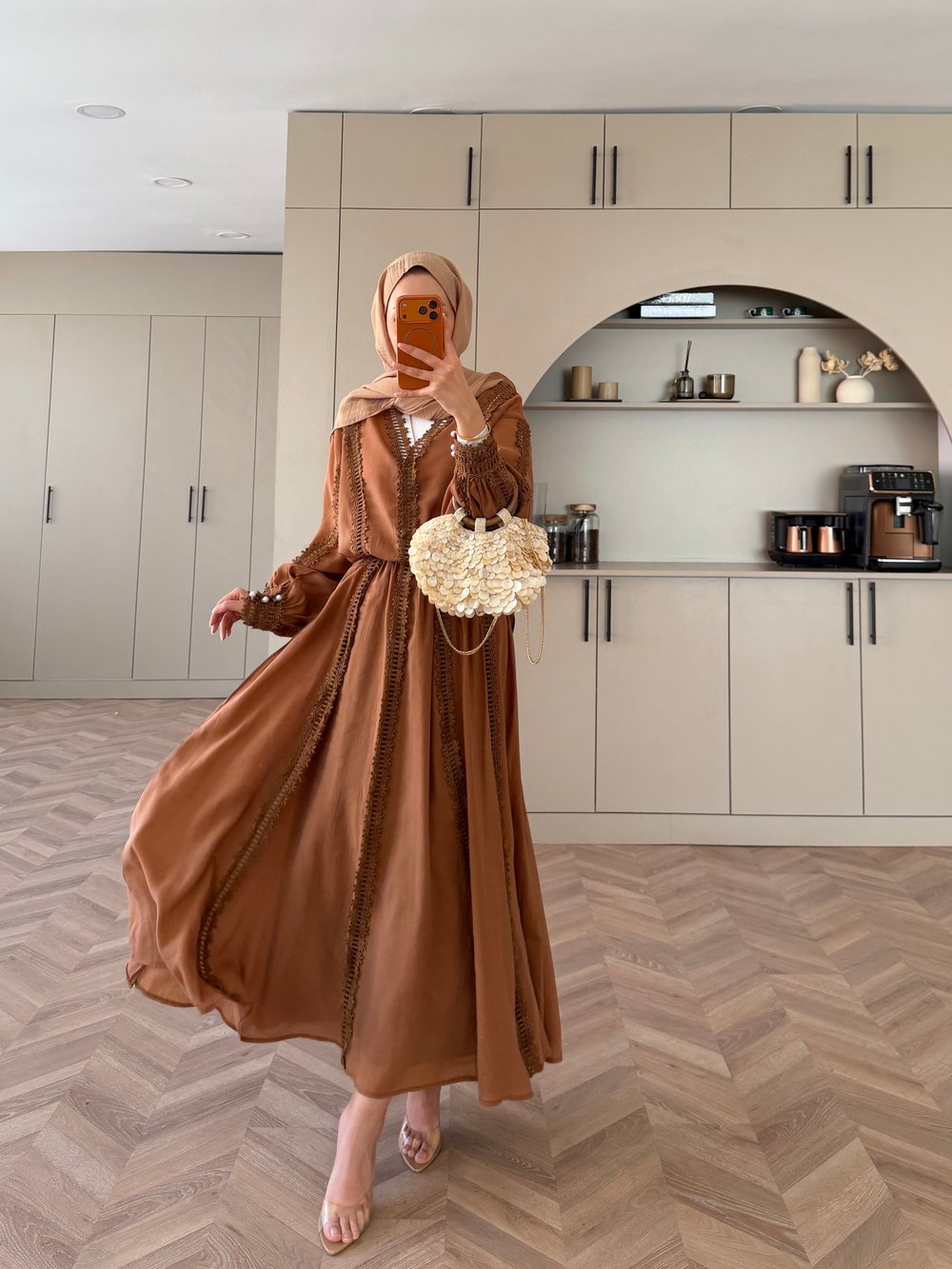 Cosmos Dantelli Etekli Takım Camel (5707)