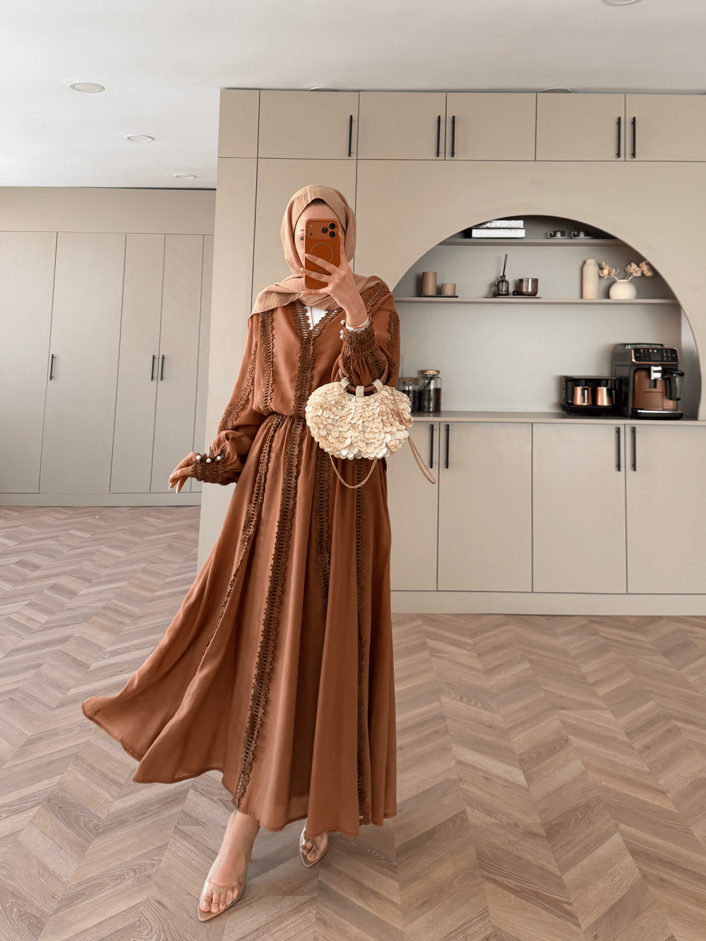 Cosmos Dantelli Etekli Takım Camel (5707)