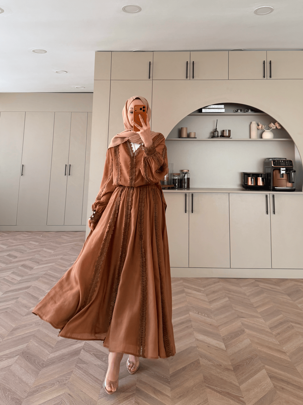 Cosmos Dantelli Etekli Takım Camel (5707)