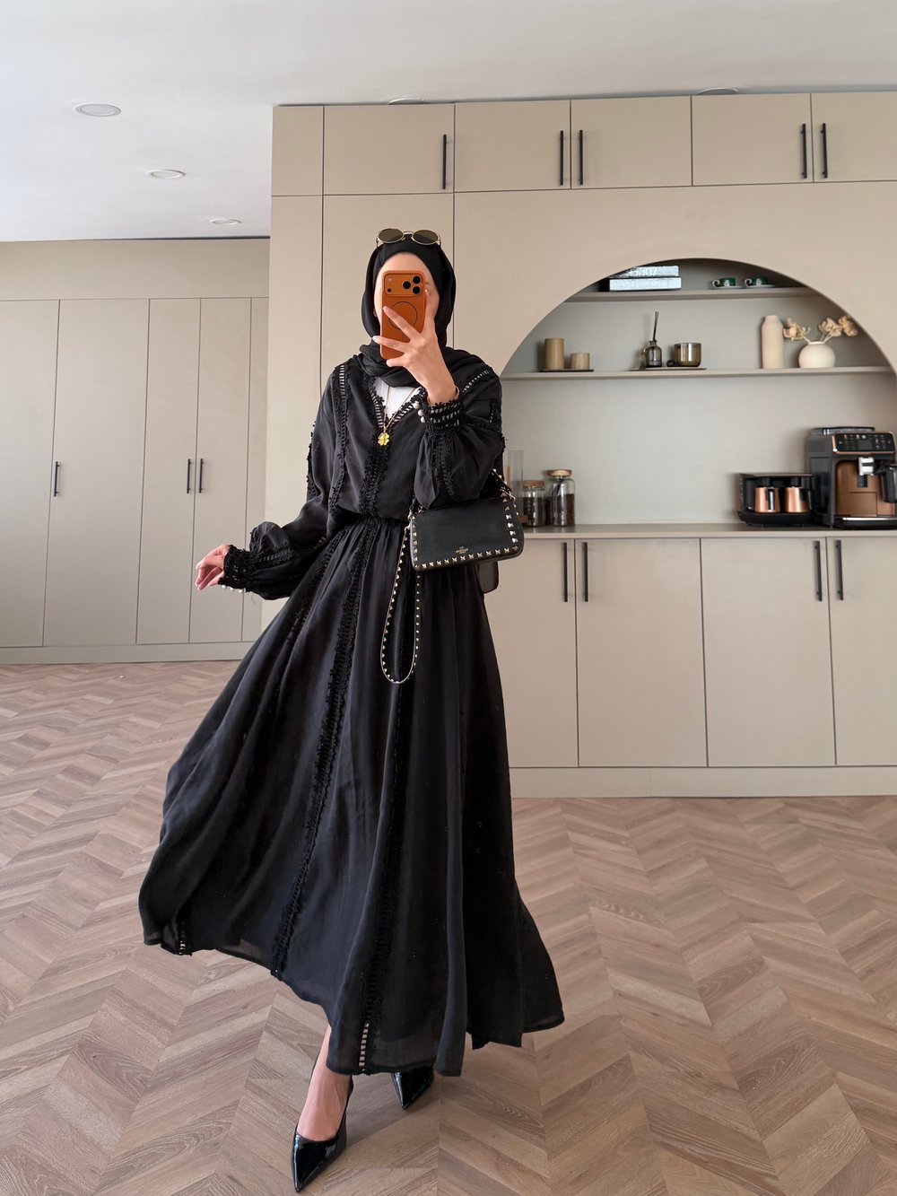 Cosmos Dantelli Etekli Takım Siyah (5707)