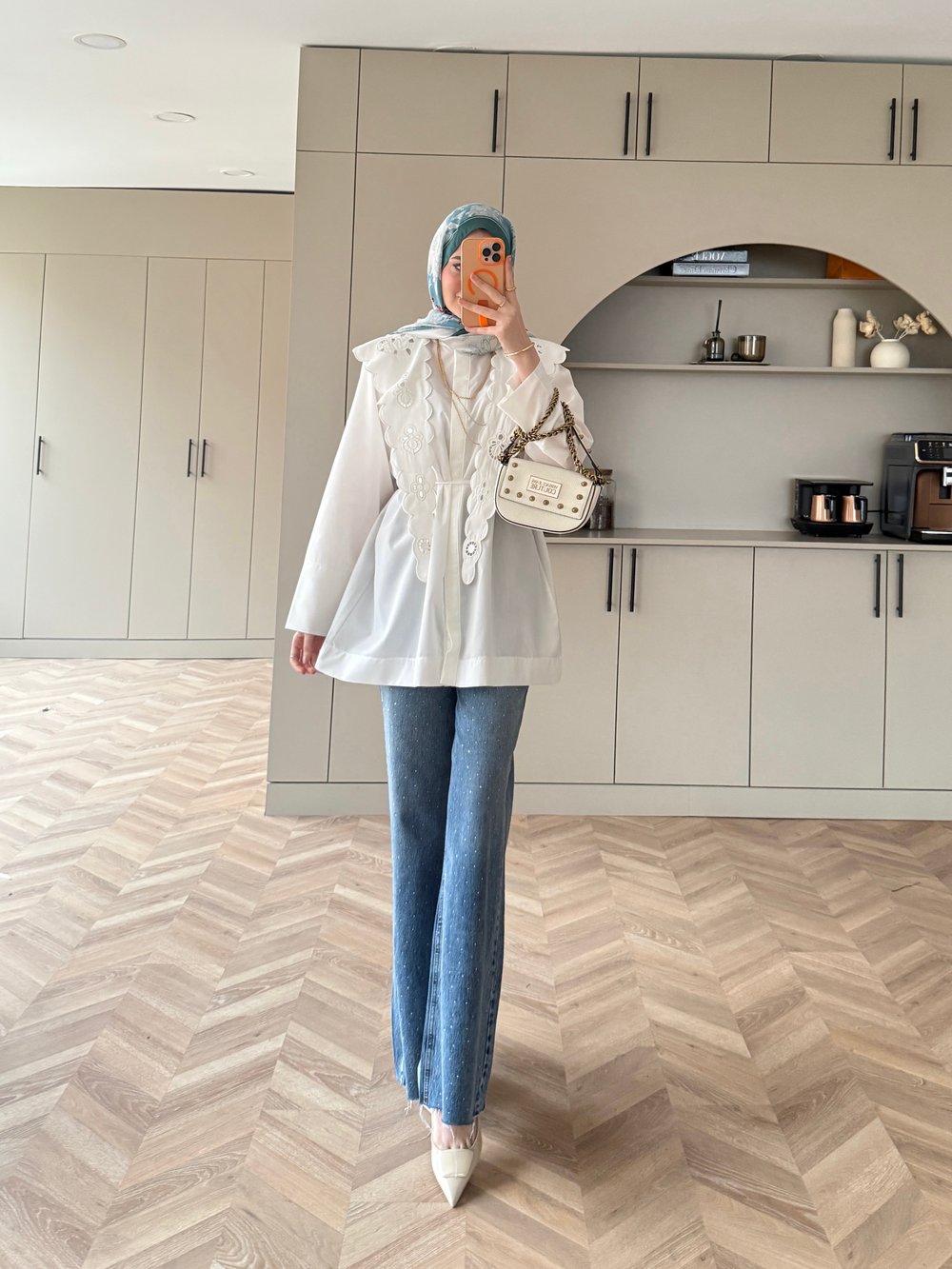 Dacron Nakışlı Yaka Gömlek Ekru (8348)