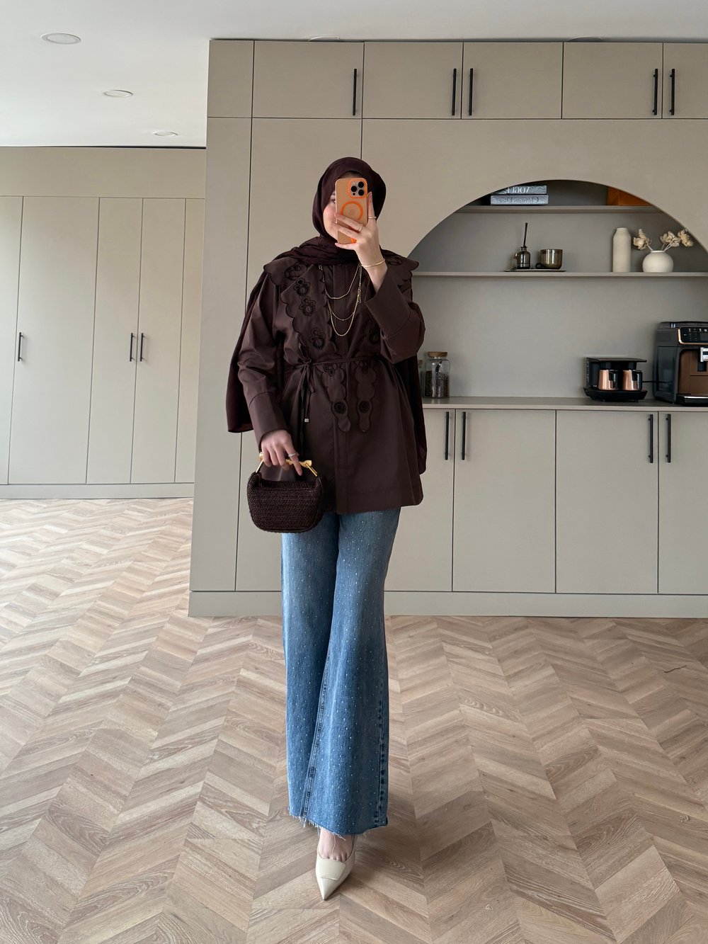 Dacron Nakışlı Yaka Gömlek Kahve (8348)