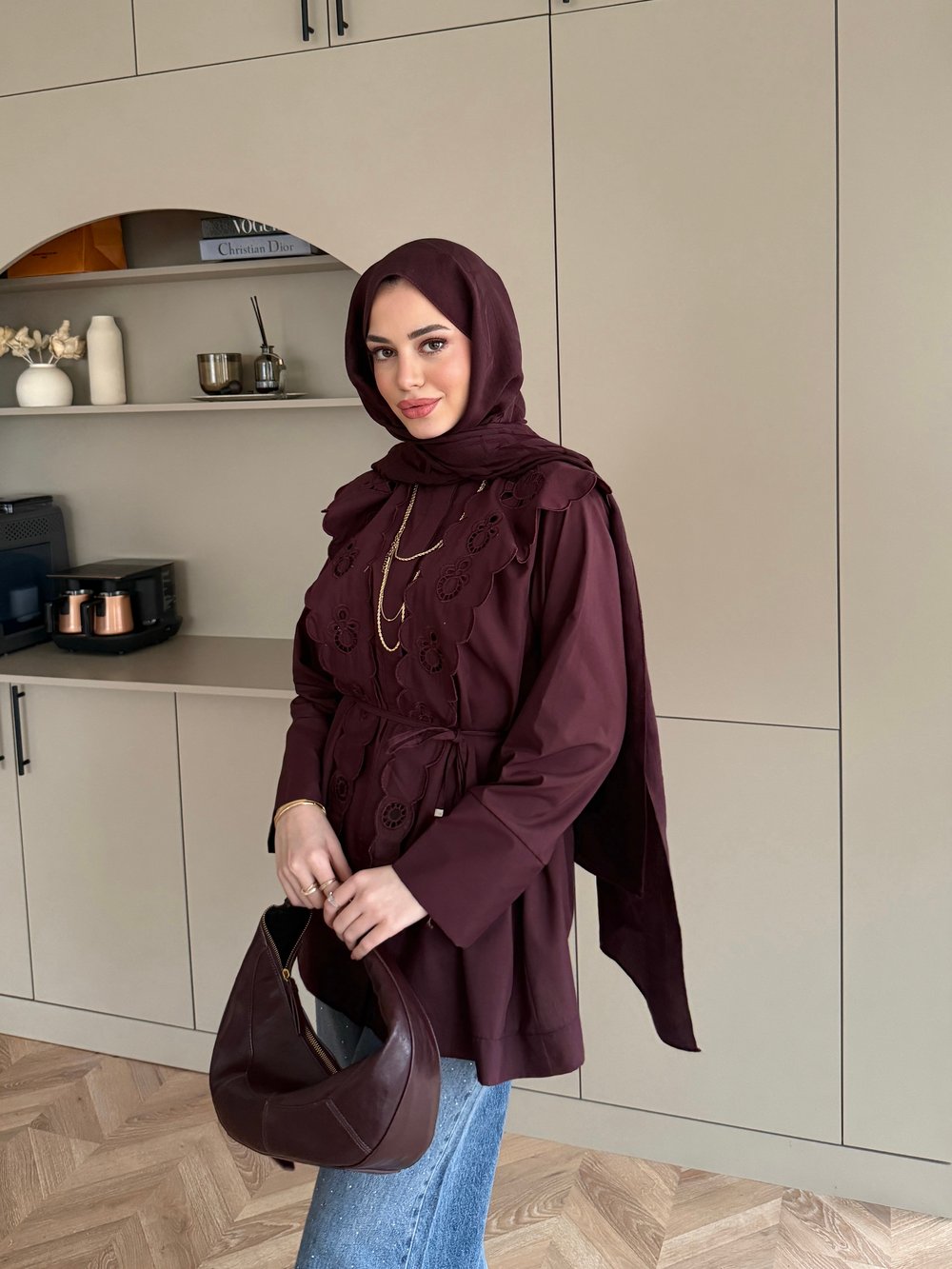 Dacron Nakışlı Yaka Gömlek Mürdüm (8348)