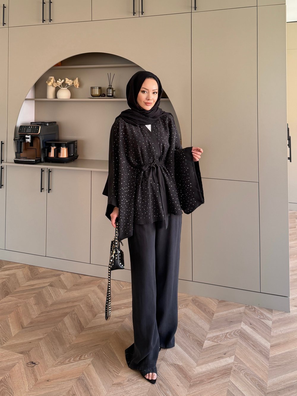 Damla Yarasa Kol Pantolonlu Takım Siyah (5608)