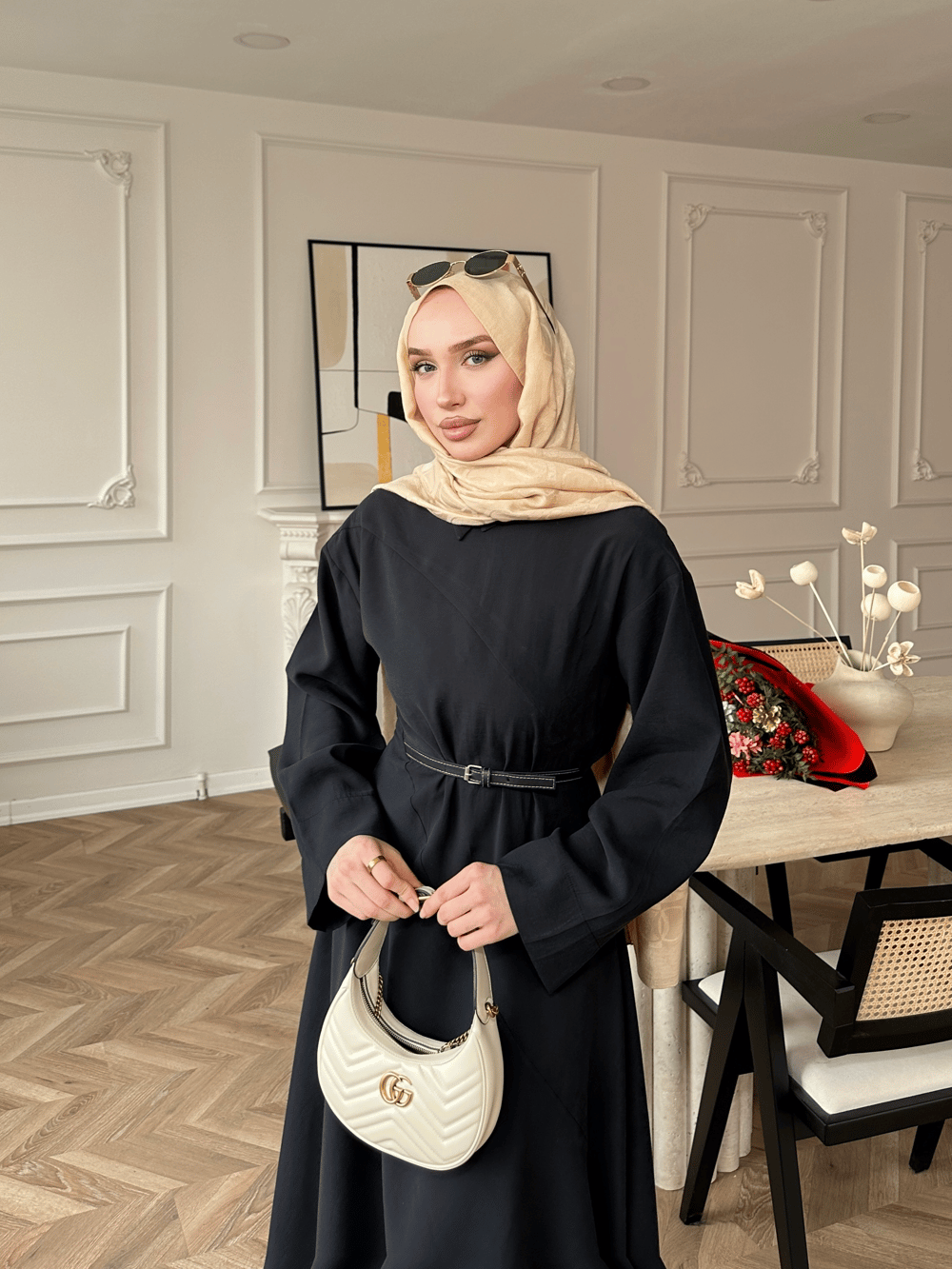 Davina Kemerli Modal Elbise Siyah (648)