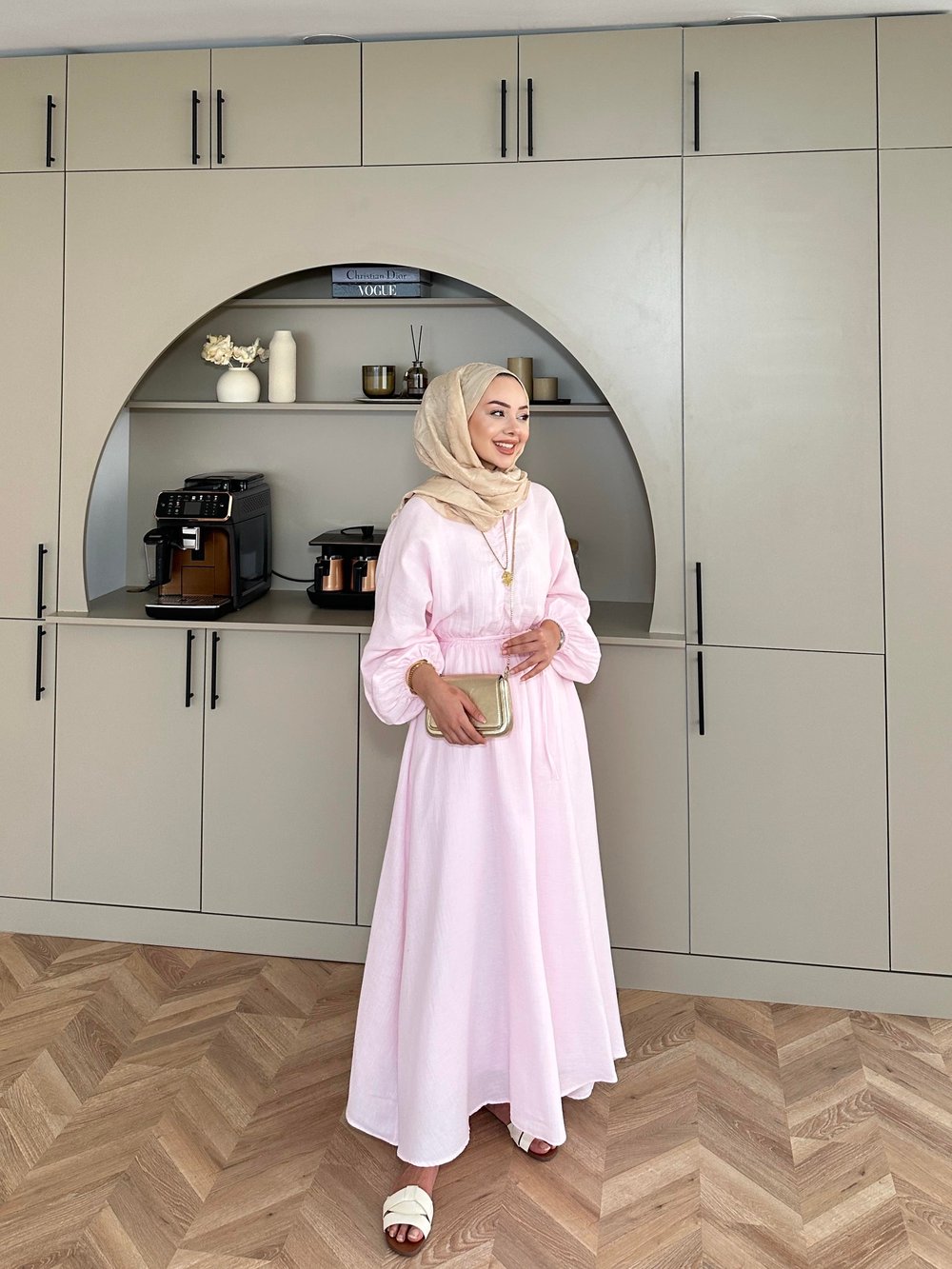 Dean Müslin Elbise Toz Pembe