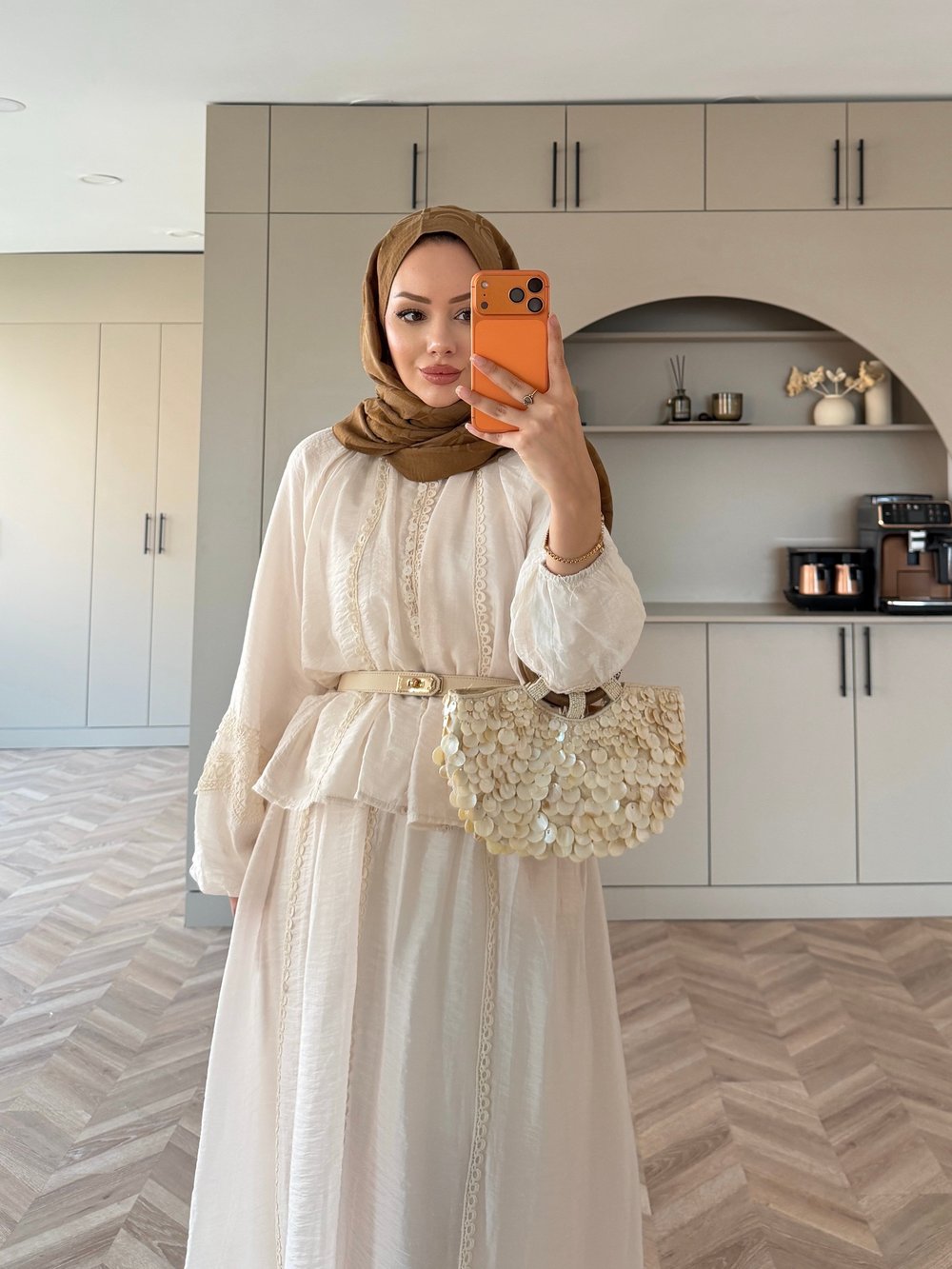 Diana Düğmeli Etekli Takım Bej (5723)
