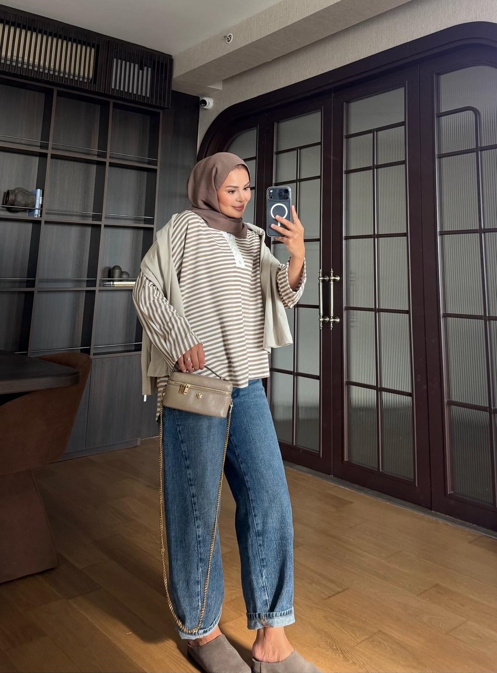 Dinas Çizgili Pamuklu Body Bej (7039)