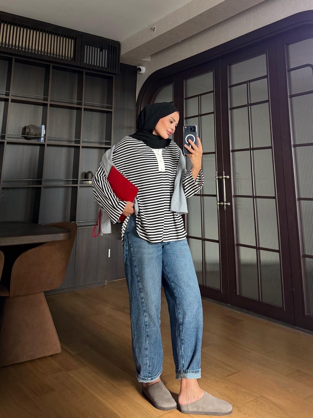 Dinas Çizgili Pamuklu Body Siyah (7039)