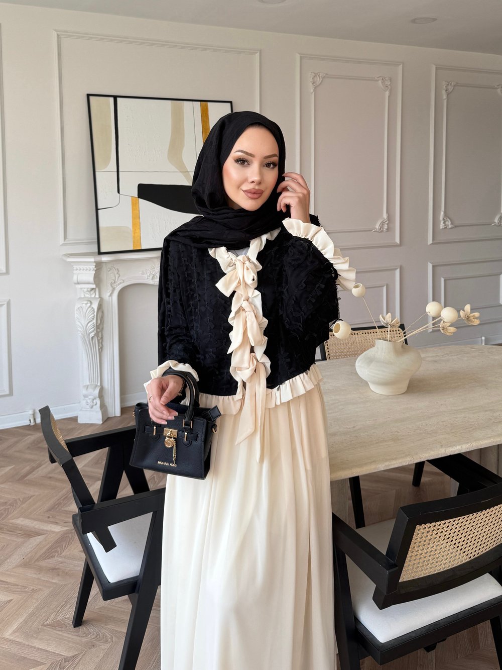 Dolly Etekli Takım Siyah Bej (5789)