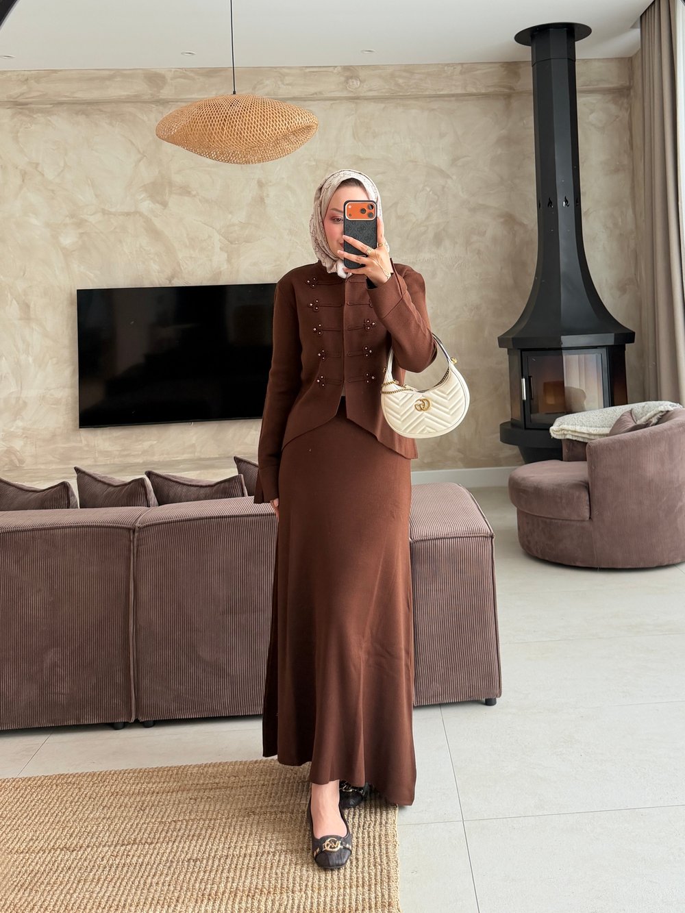 Dora Çıtçıt Detaylı Etekli Takım Kahve (503)