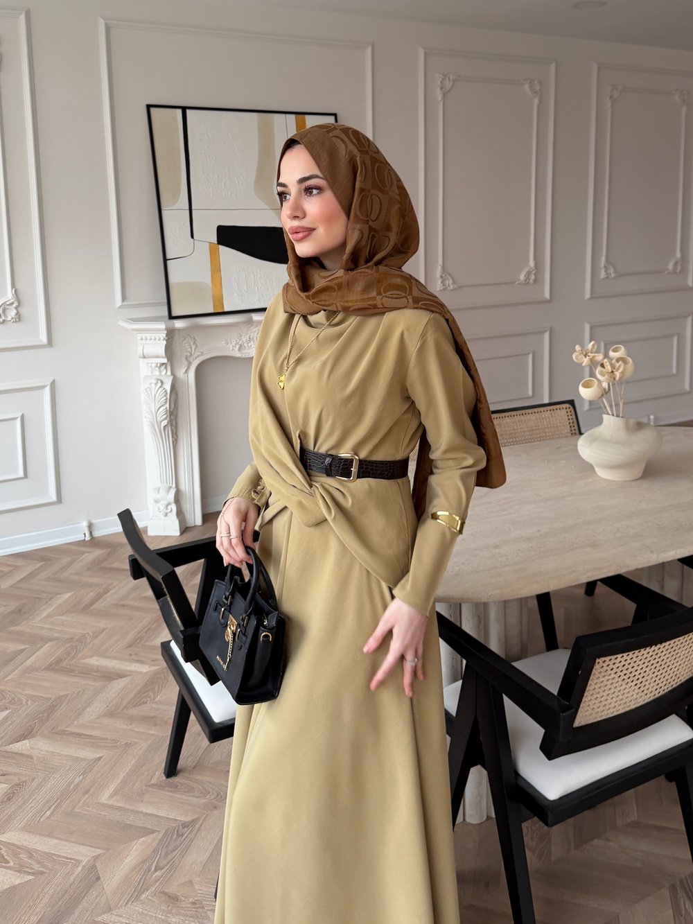 Dosha Düğüm Detaylı Modal Elbise Haki (3016) 
