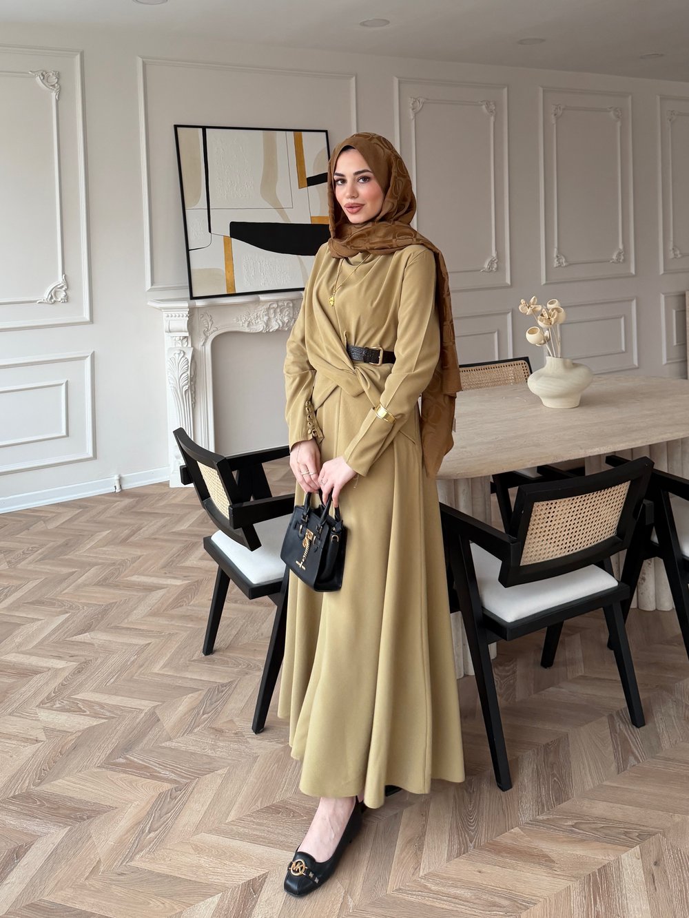 Dosha Düğüm Detaylı Modal Elbise Haki (3016) 