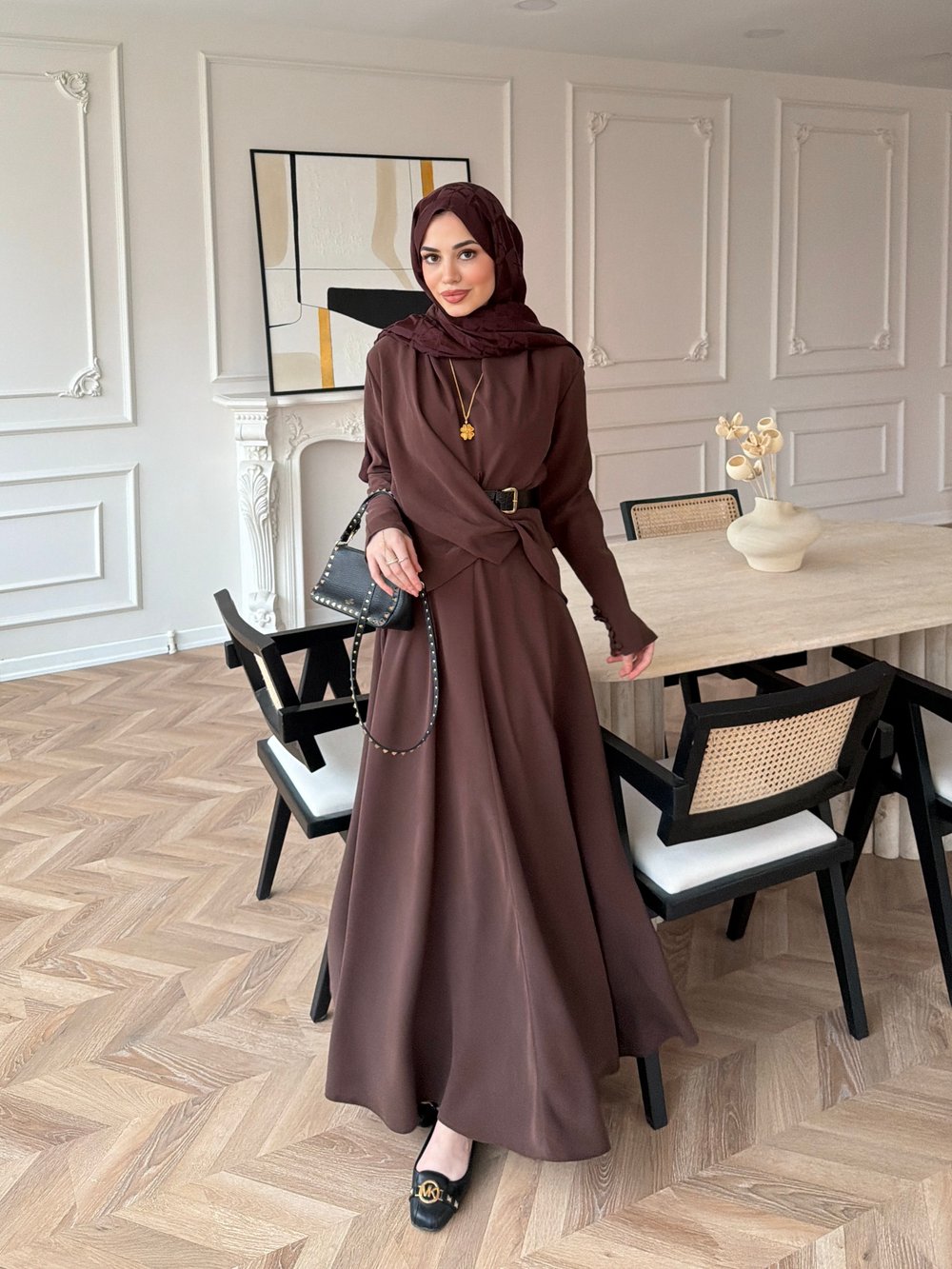 Dosha Düğüm Detaylı Modal Elbise Kahve (3016)
