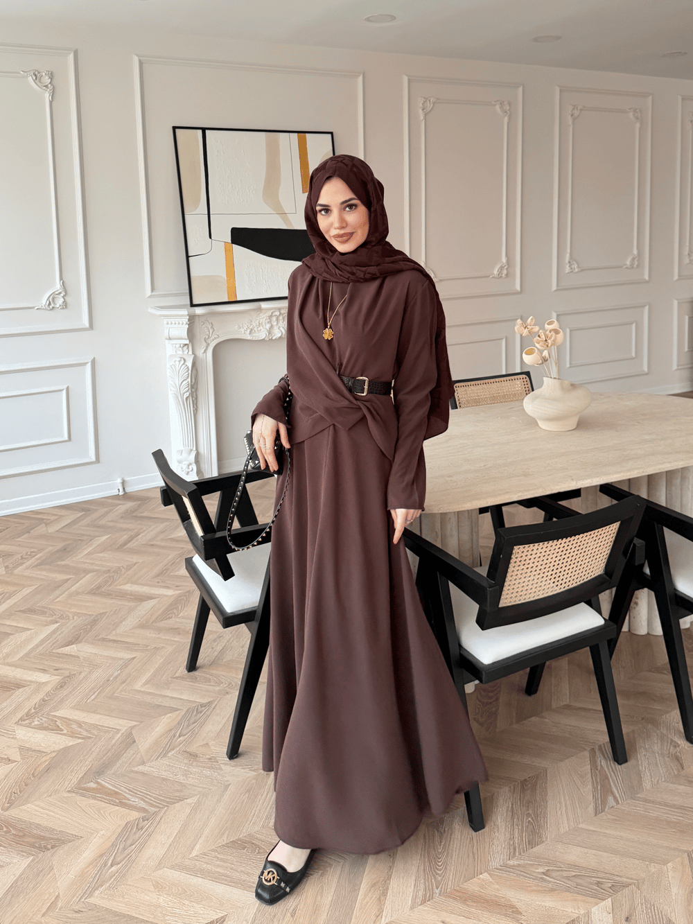 Dosha Düğüm Detaylı Modal Elbise Kahve (3016)