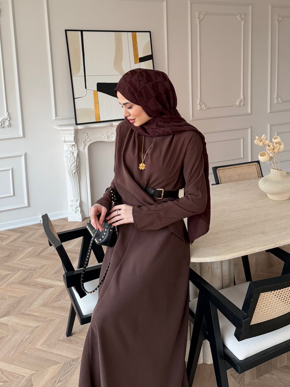 Dosha Düğüm Detaylı Modal Elbise Kahve (3016)