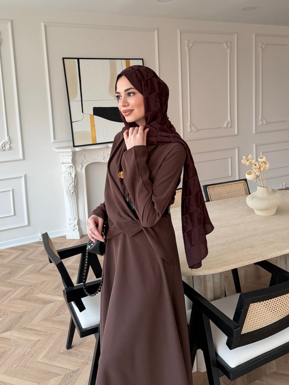Dosha Düğüm Detaylı Modal Elbise Kahve (3016)