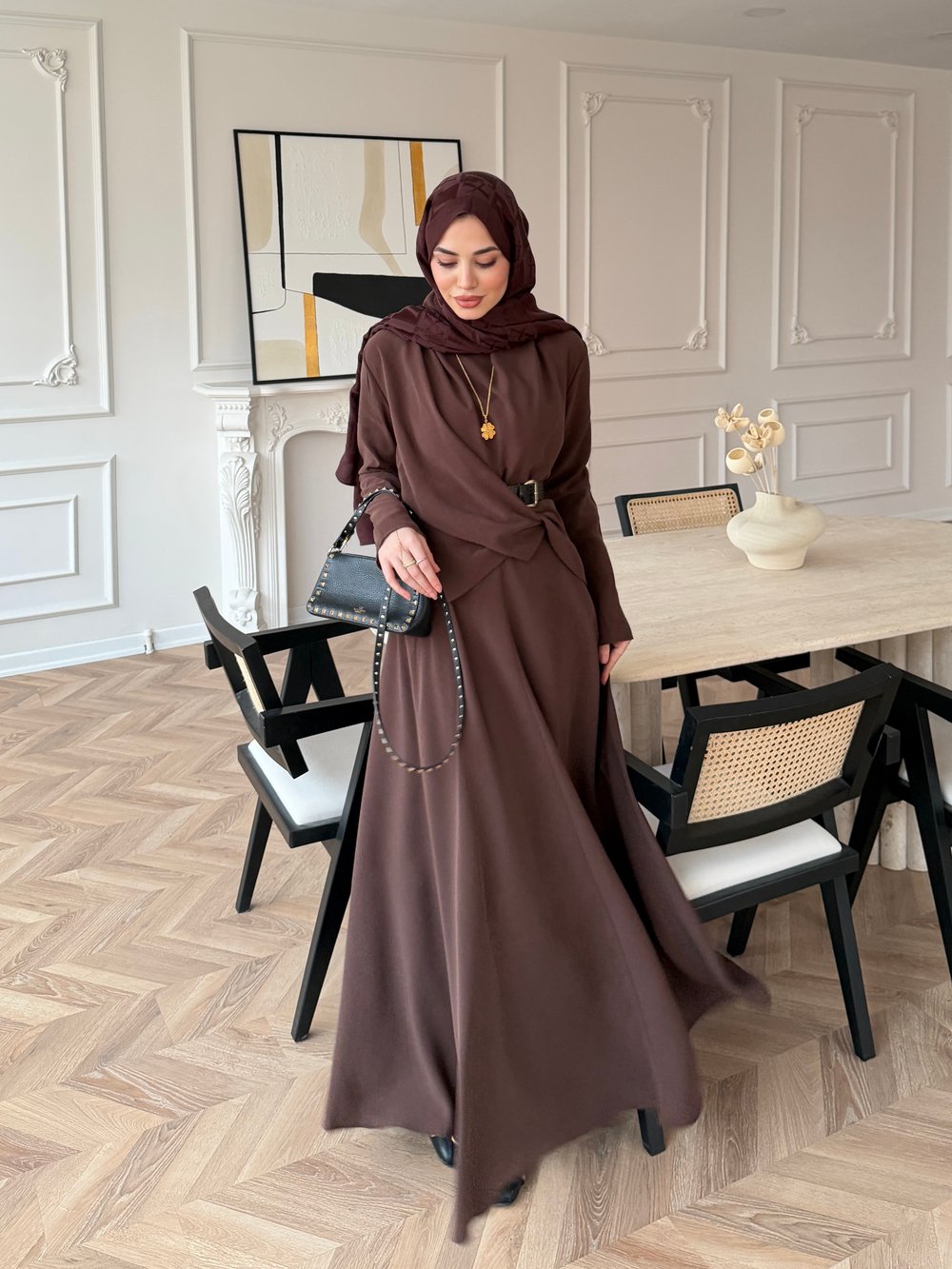 Dosha Düğüm Detaylı Modal Elbise Kahve (3016)