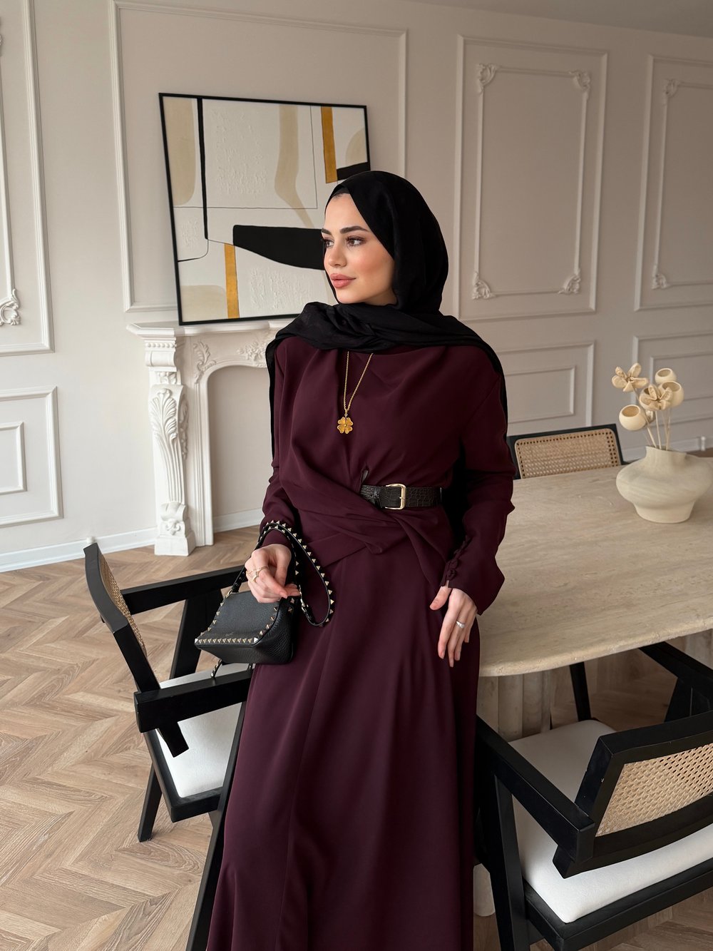 Dosha Düğüm Detaylı Modal Elbise Mürdüm (3016)