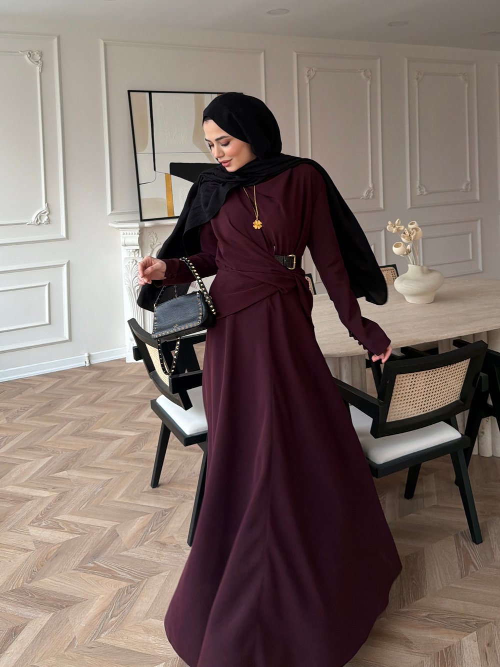Dosha Düğüm Detaylı Modal Elbise Mürdüm (3016)
