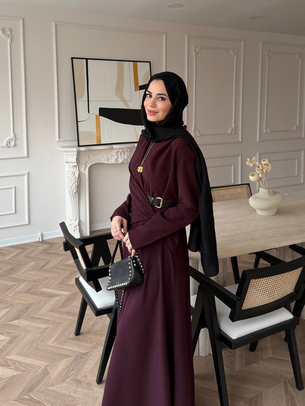 Dosha Düğüm Detaylı Modal Elbise Mürdüm (3016)