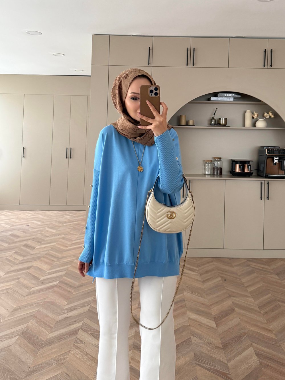 Düğmeli Merserize Kazak Mavi