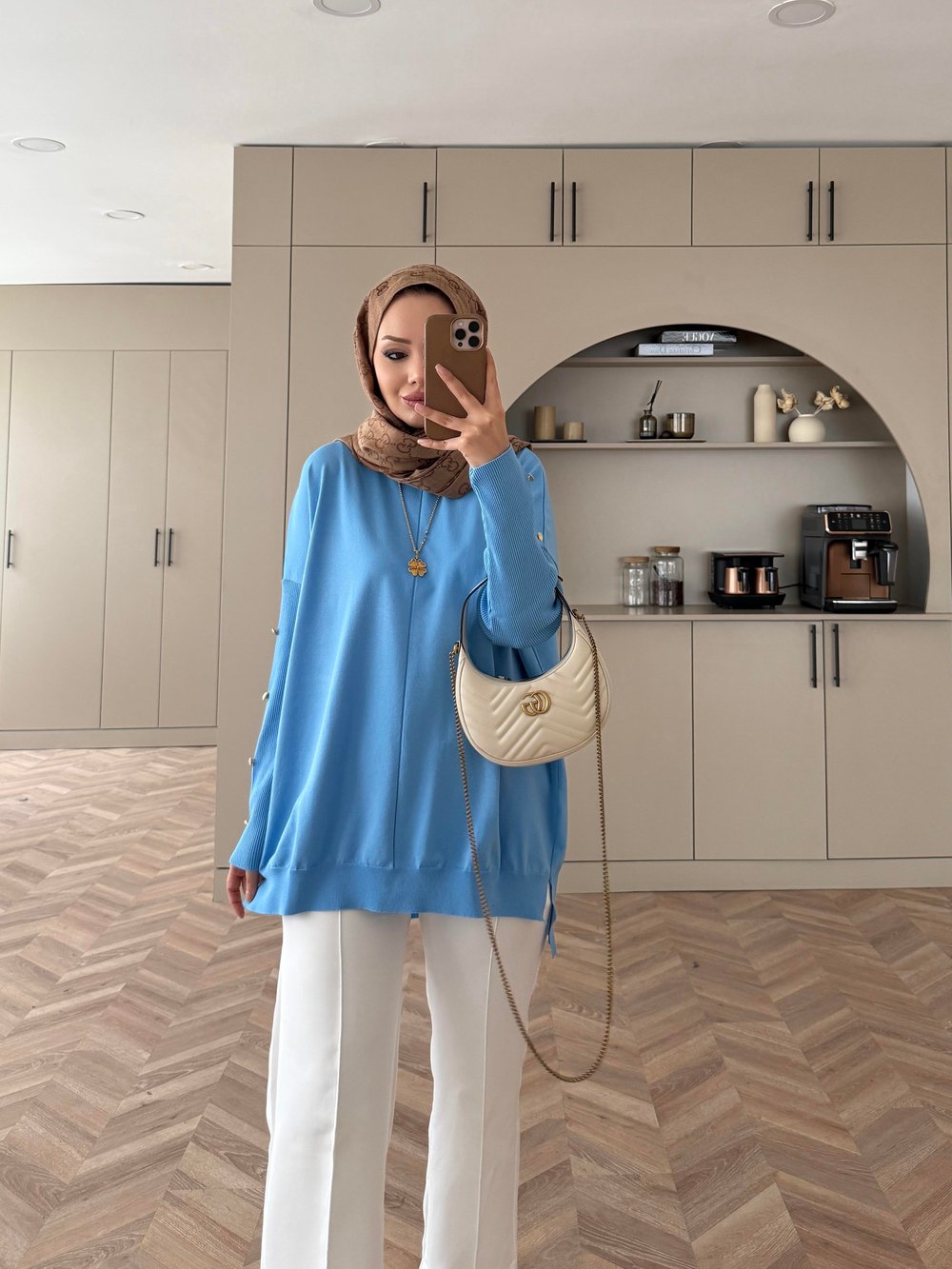 Düğmeli Merserize Kazak Mavi