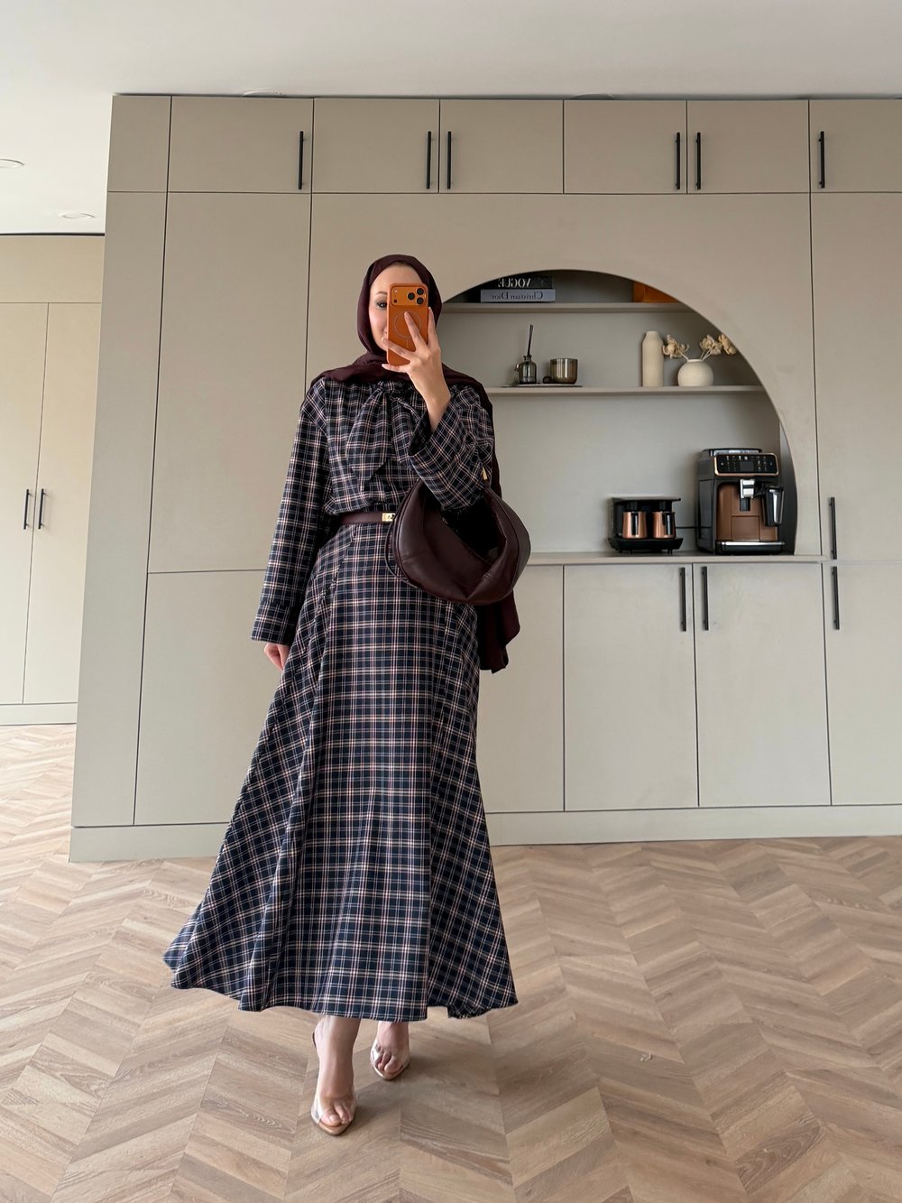 Eboni Bağlamalı Ekose Etekli Takım Bordo-Lacivert (2336)