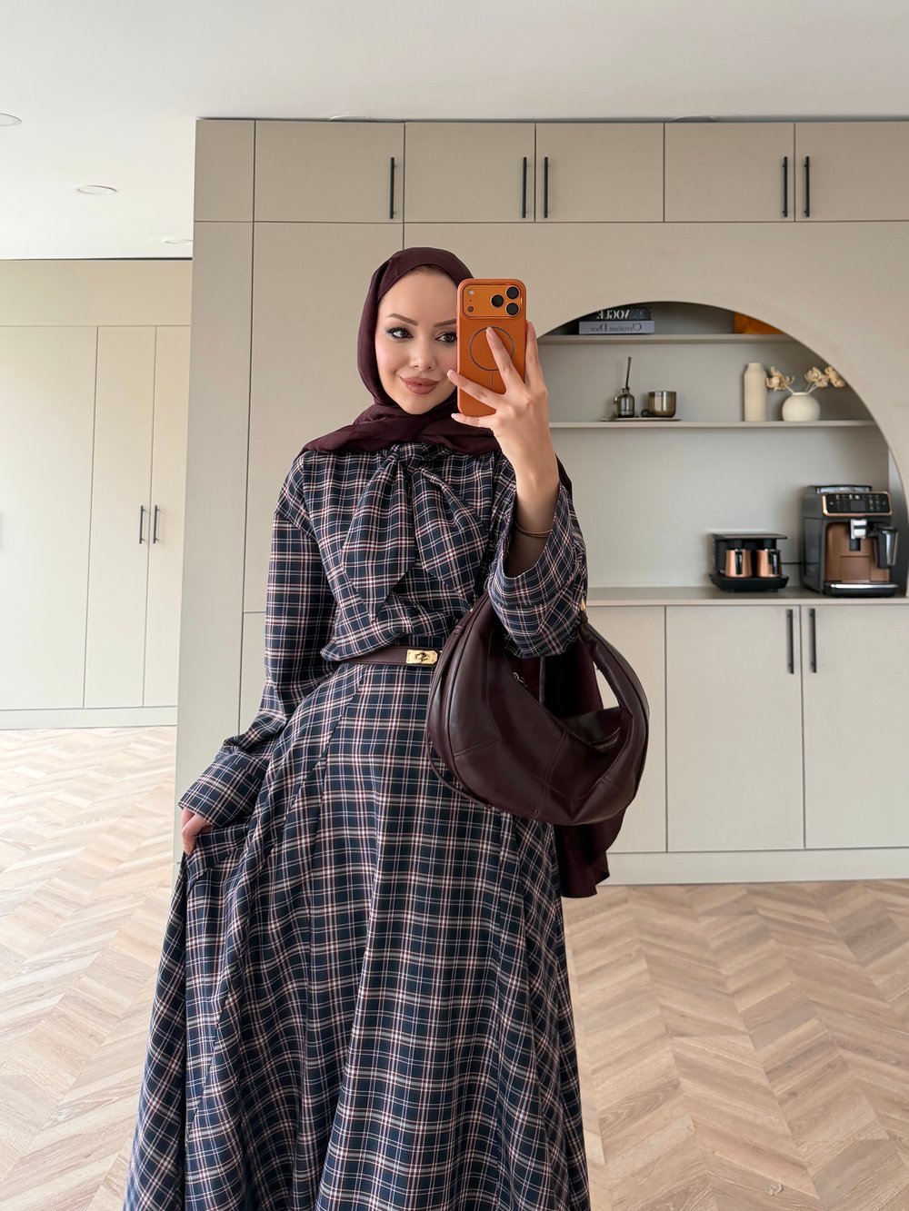 Eboni Bağlamalı Ekose Etekli Takım Bordo-Lacivert (2336)