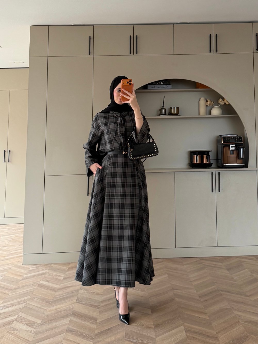 Ebony Bağlamalı Ekose Etekli Takım Füme (2336)