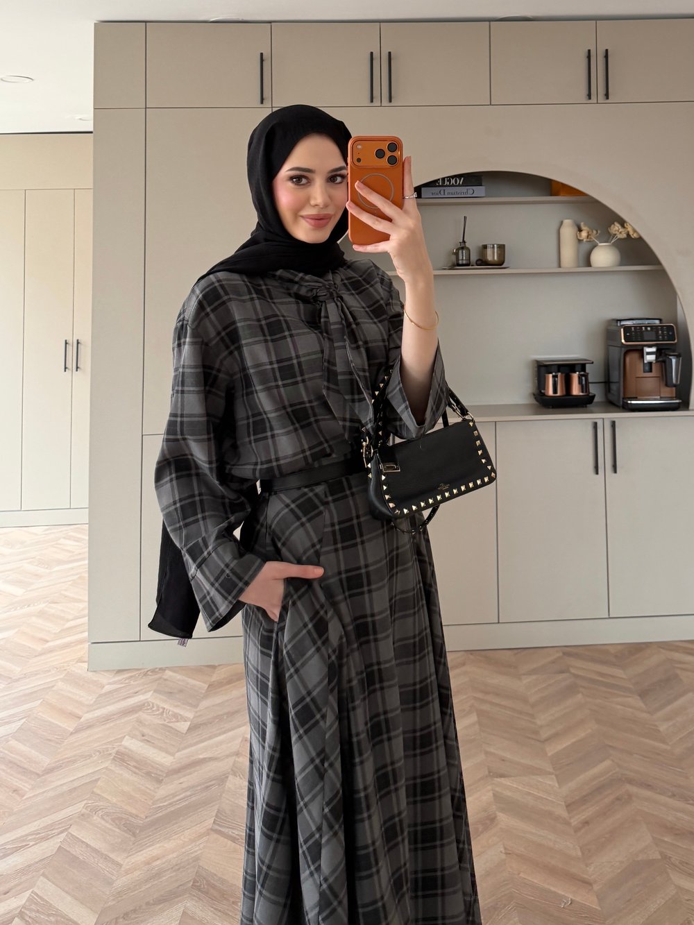Ebony Bağlamalı Ekose Etekli Takım Füme (2336)