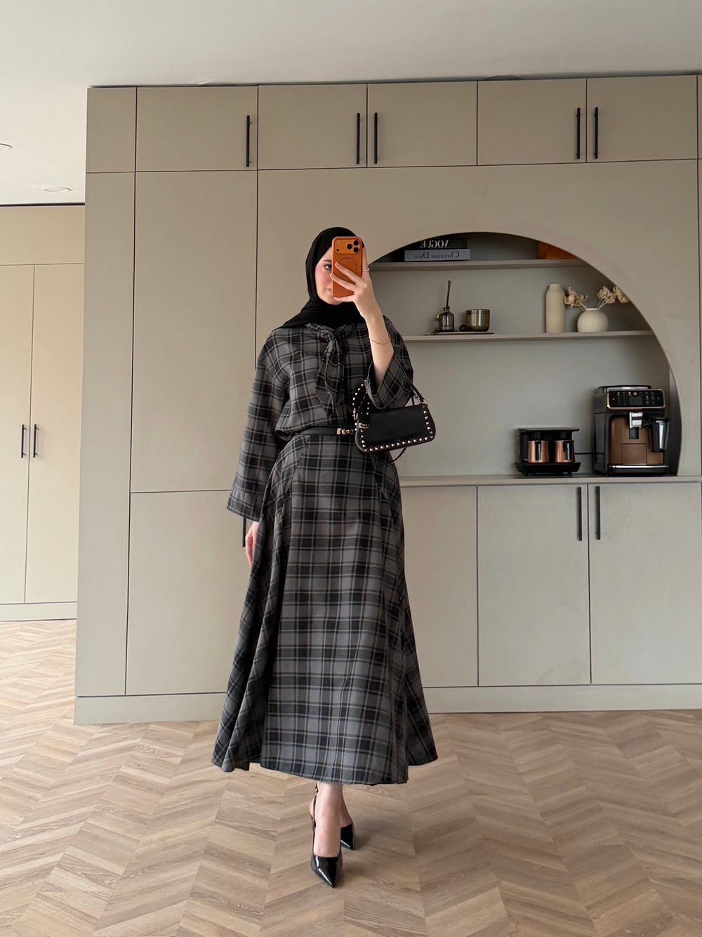 Ebony Bağlamalı Ekose Etekli Takım Füme (2336)
