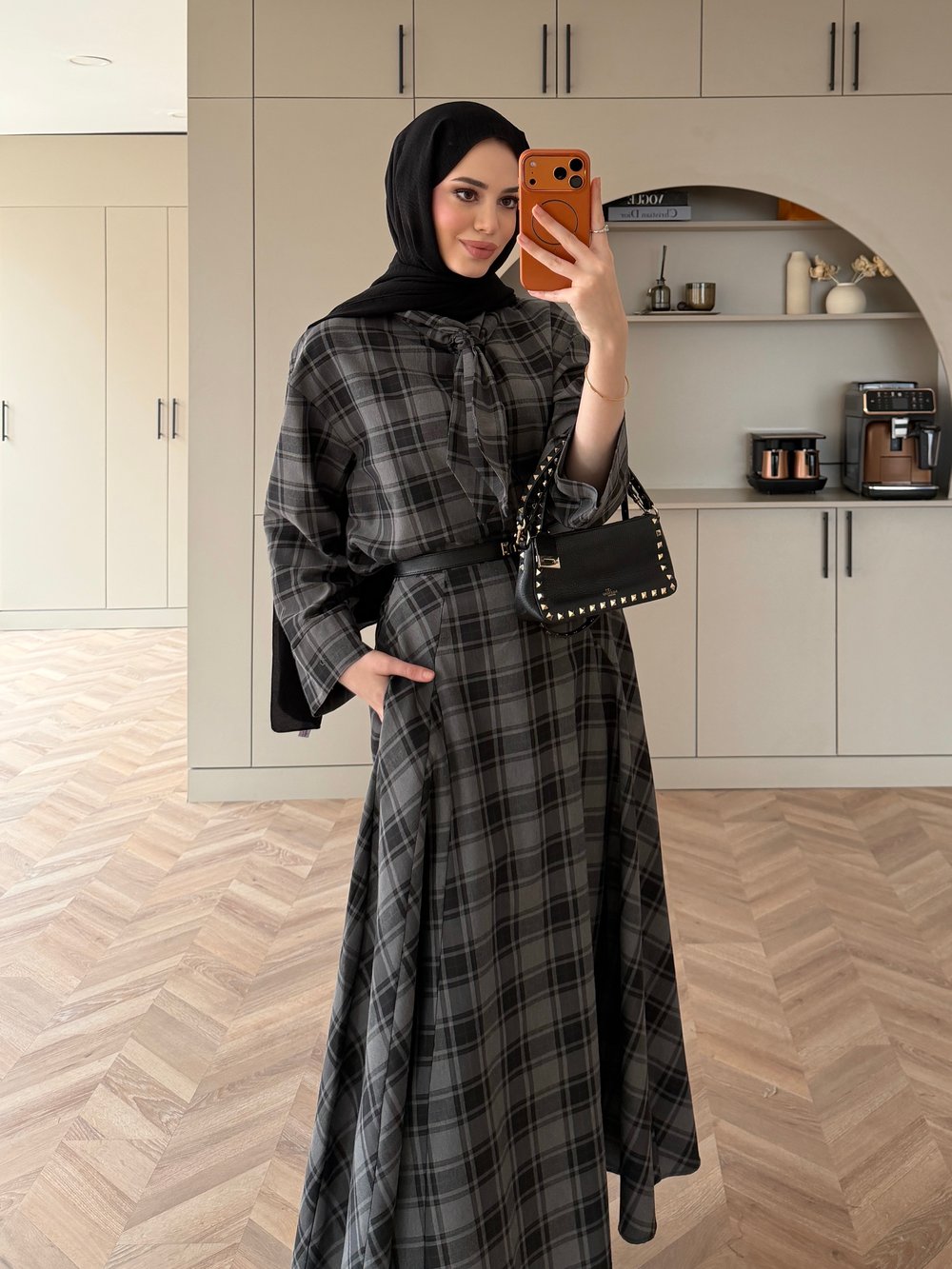 Ebony Bağlamalı Ekose Etekli Takım Füme (2336)