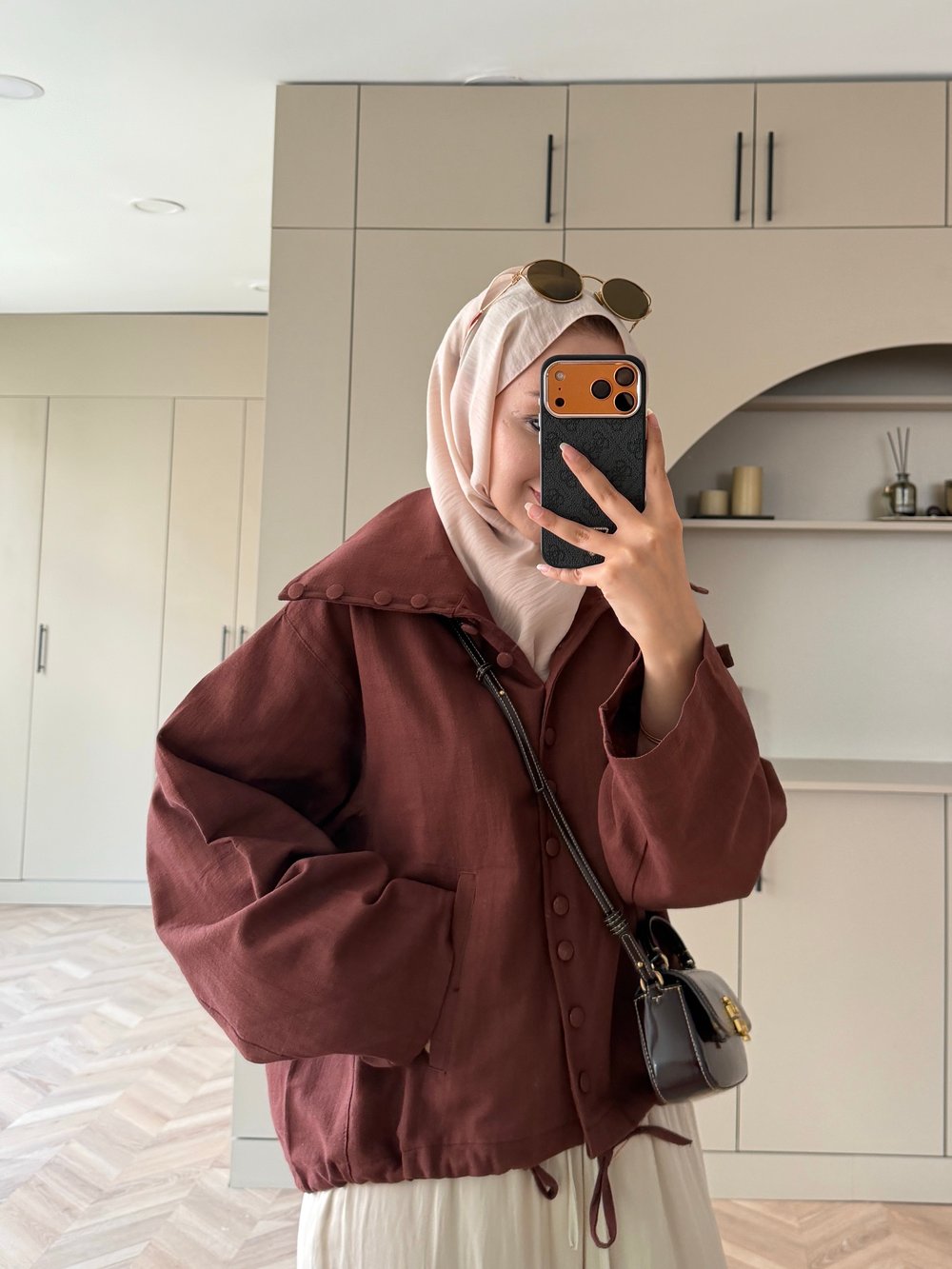 Eda Düğme Detaylı Keten Ceket Bordo (2369)