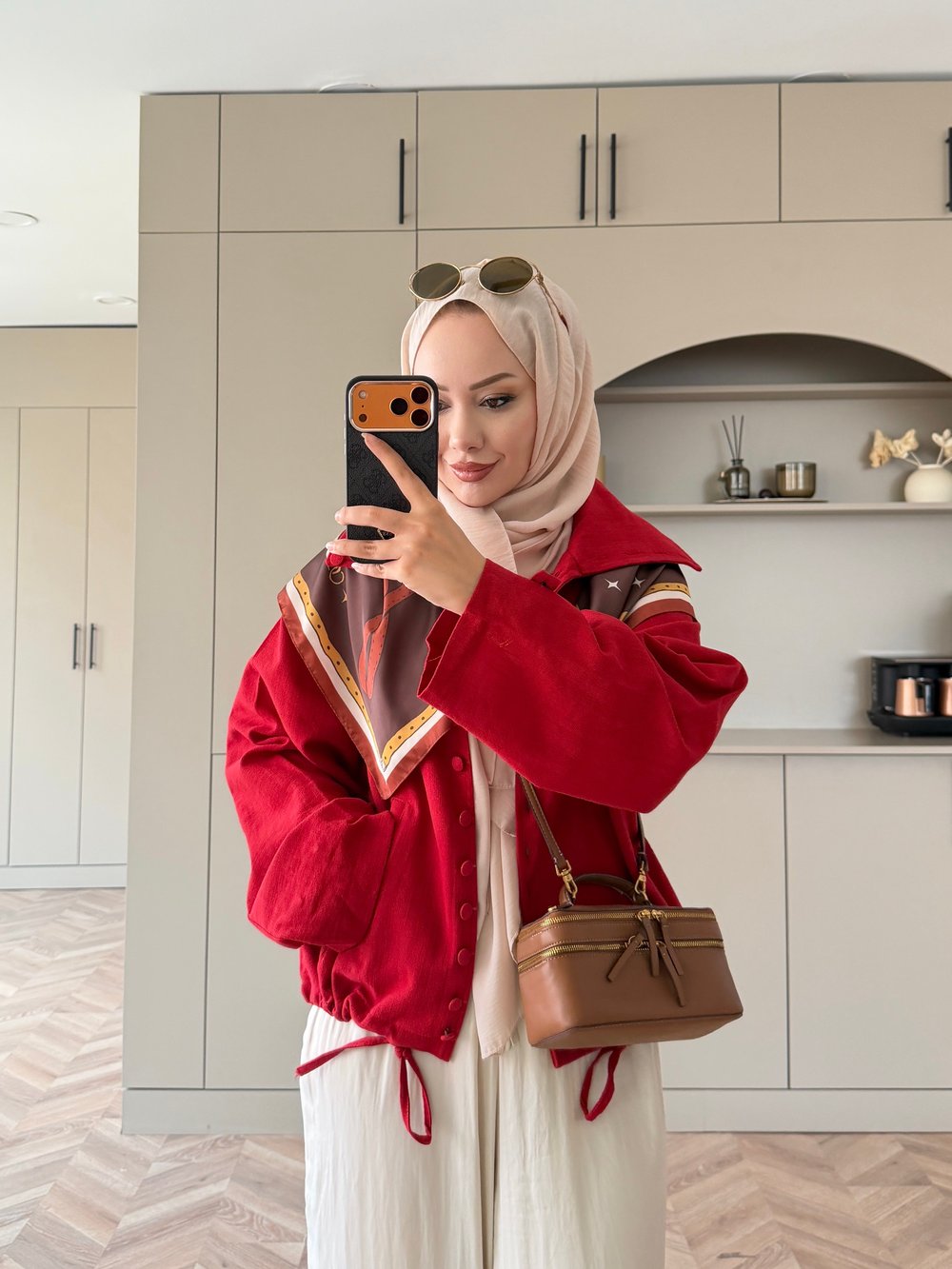 Eda Düğme Detaylı Keten Ceket Kırmızı (2369)