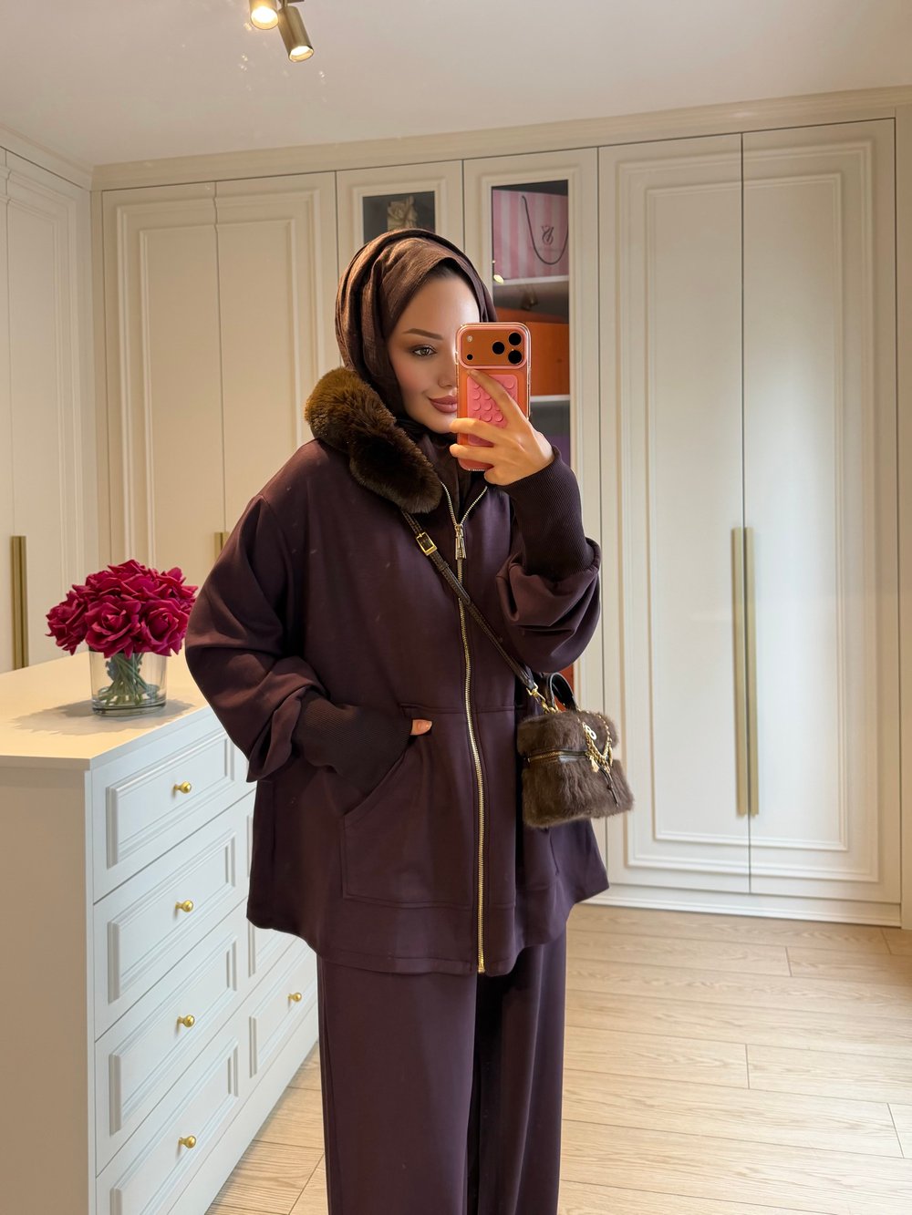 Ella Kürk Yaka Detaylı Pantolonlu Takım Mürdüm (8078)