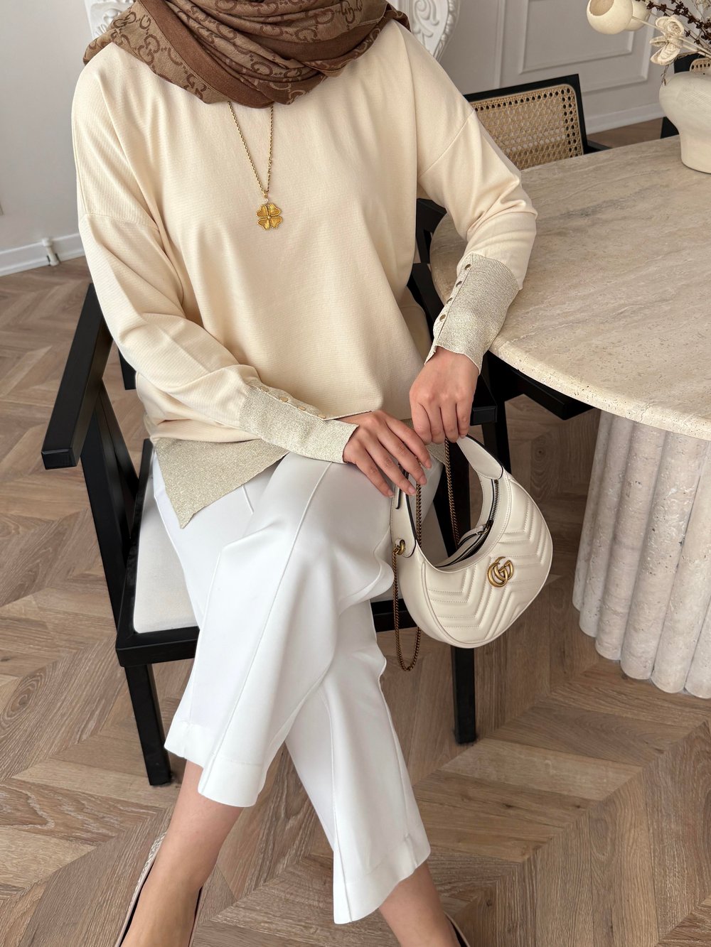 Elon Sim Detaylı Merserize Kazak Bej