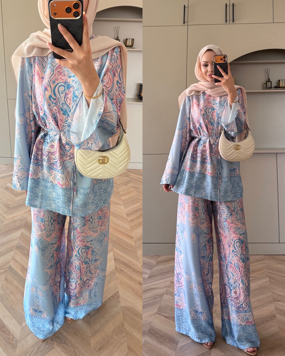 Elovia Desenli Pantolonlu Takım Mavi (4525)