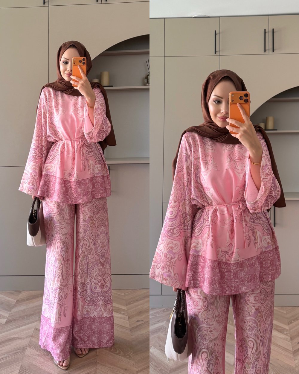 Elovia Desenli Pantolonlu Takım Pembe (4525)