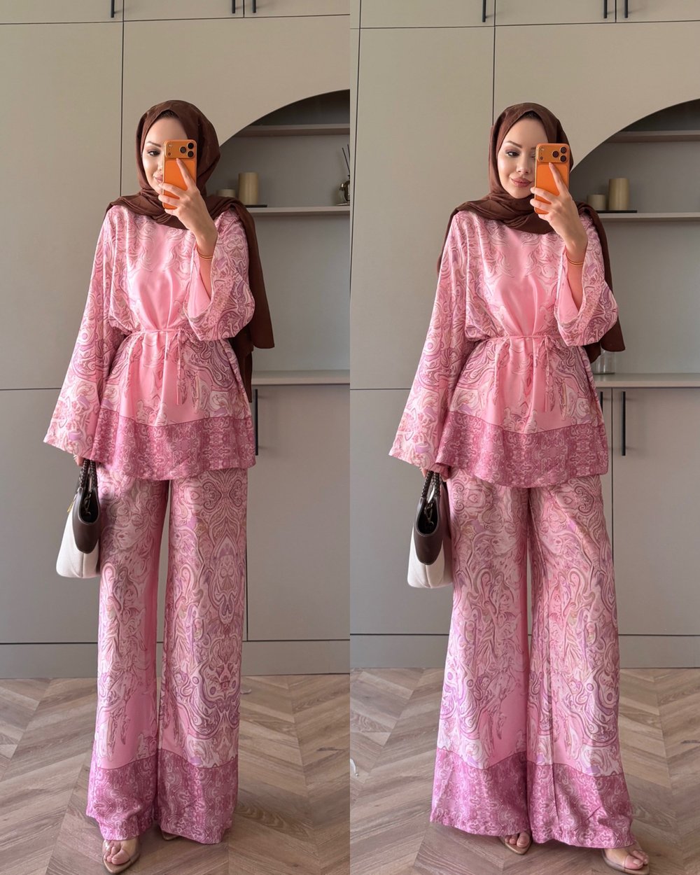 Elovia Desenli Pantolonlu Takım Pembe (4525)