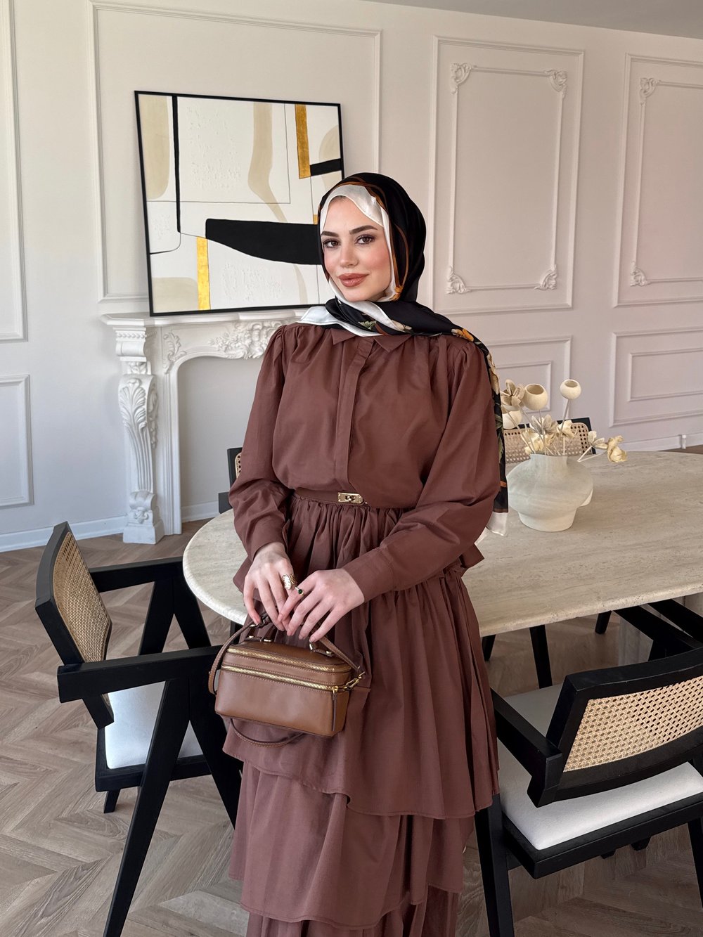 Elsiya Kat Kat Etekli Takım Kahverengi (2019)