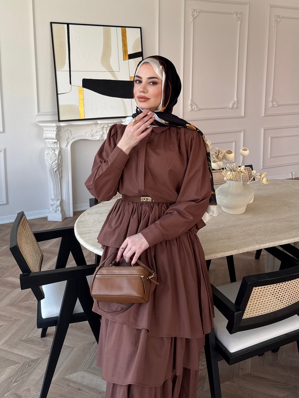 Elsiya Kat Kat Etekli Takım Kahverengi (2019)